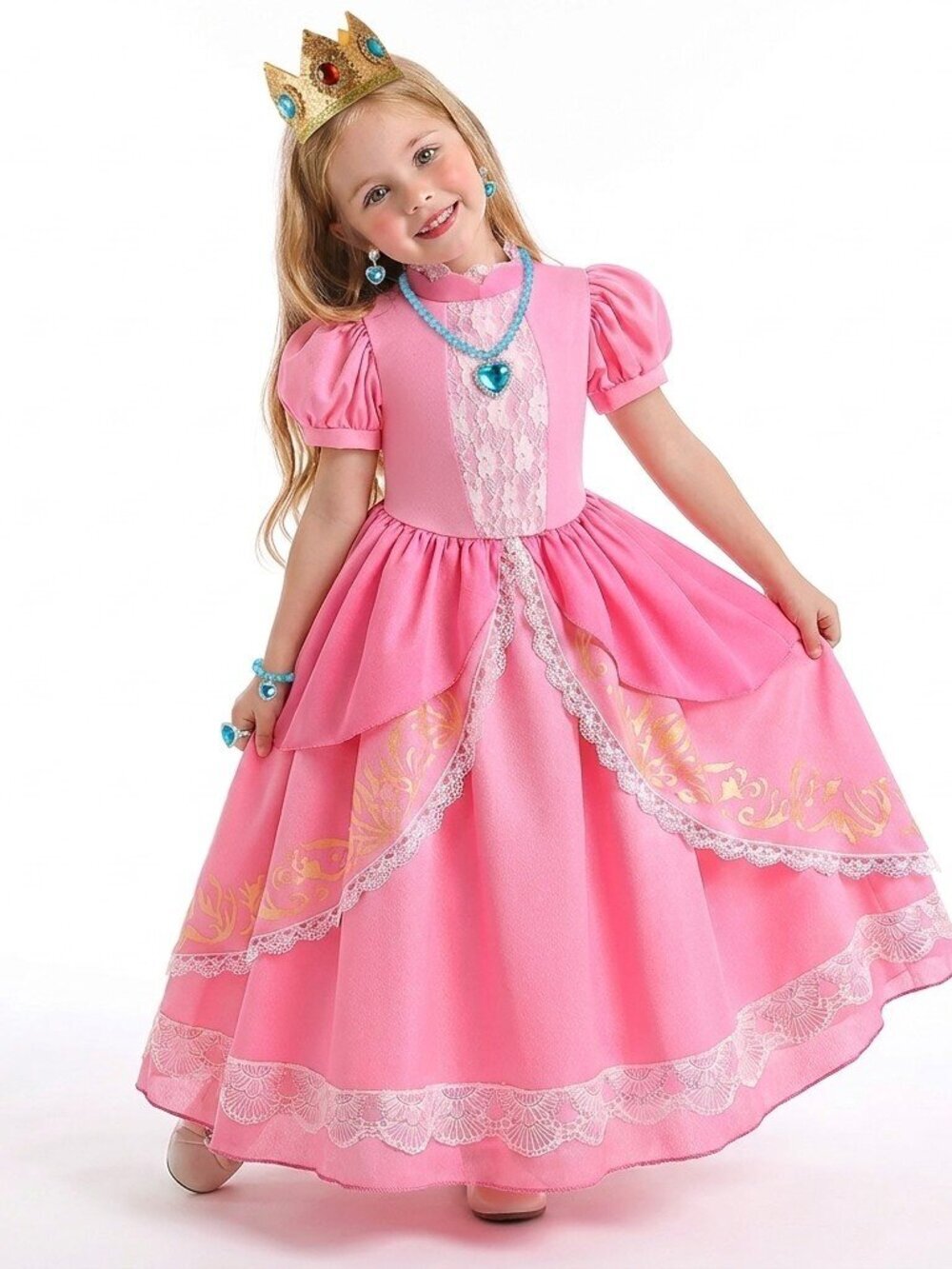 Princess Peach Inspired Pink Dress Set with Crown & Accessories
